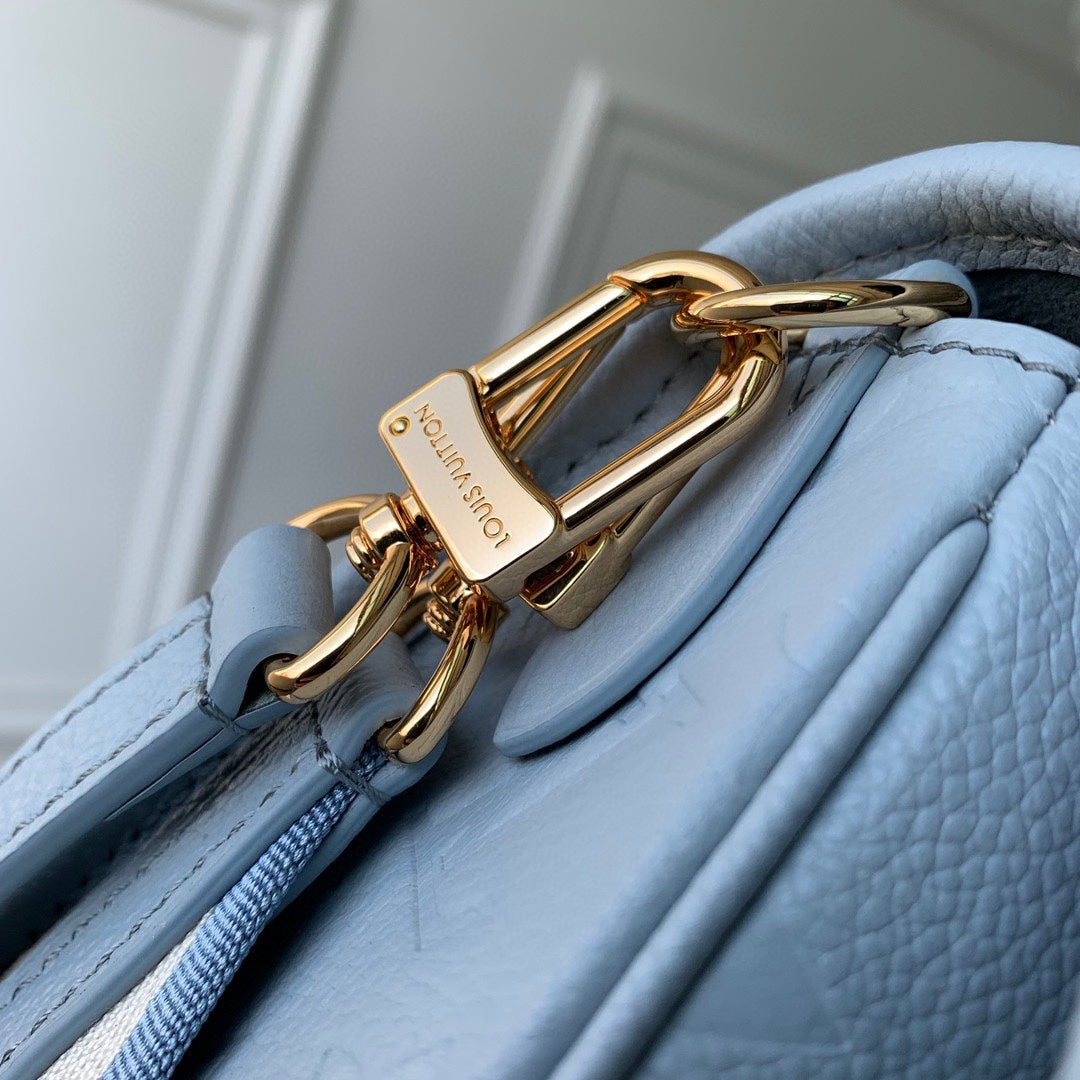 Louis Vuitton Light Blue Embossed Leather Shoulder Bag with Gold Hardware