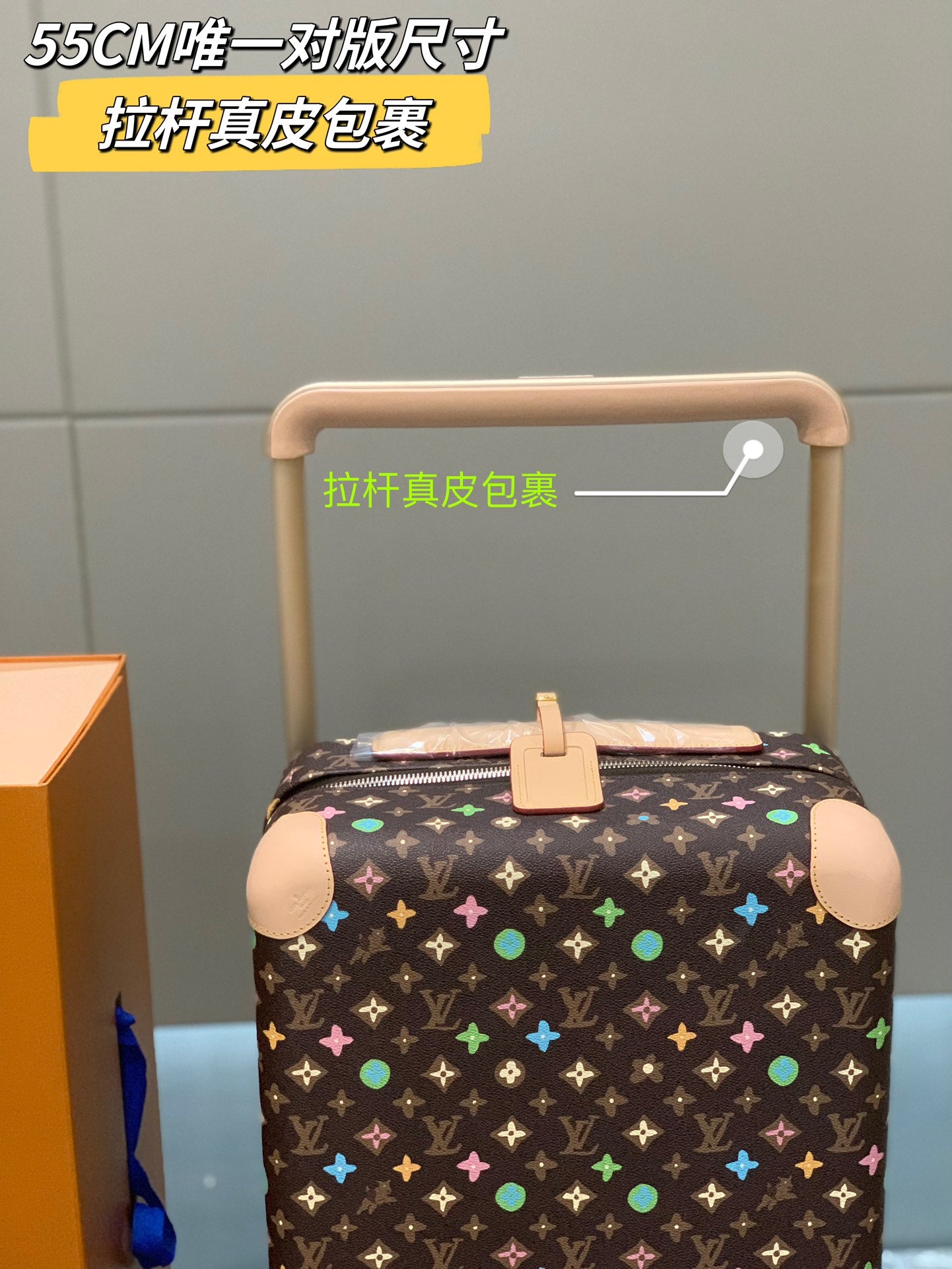 Brown Multicolor Monogram Pattern Carry-On Spinner Suitcase