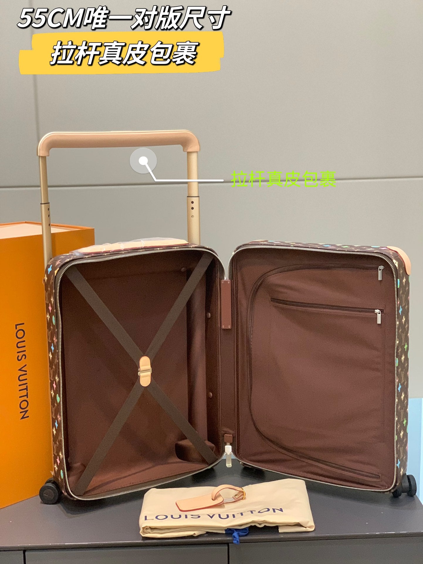 Brown Multicolor Monogram Pattern Carry-On Spinner Suitcase