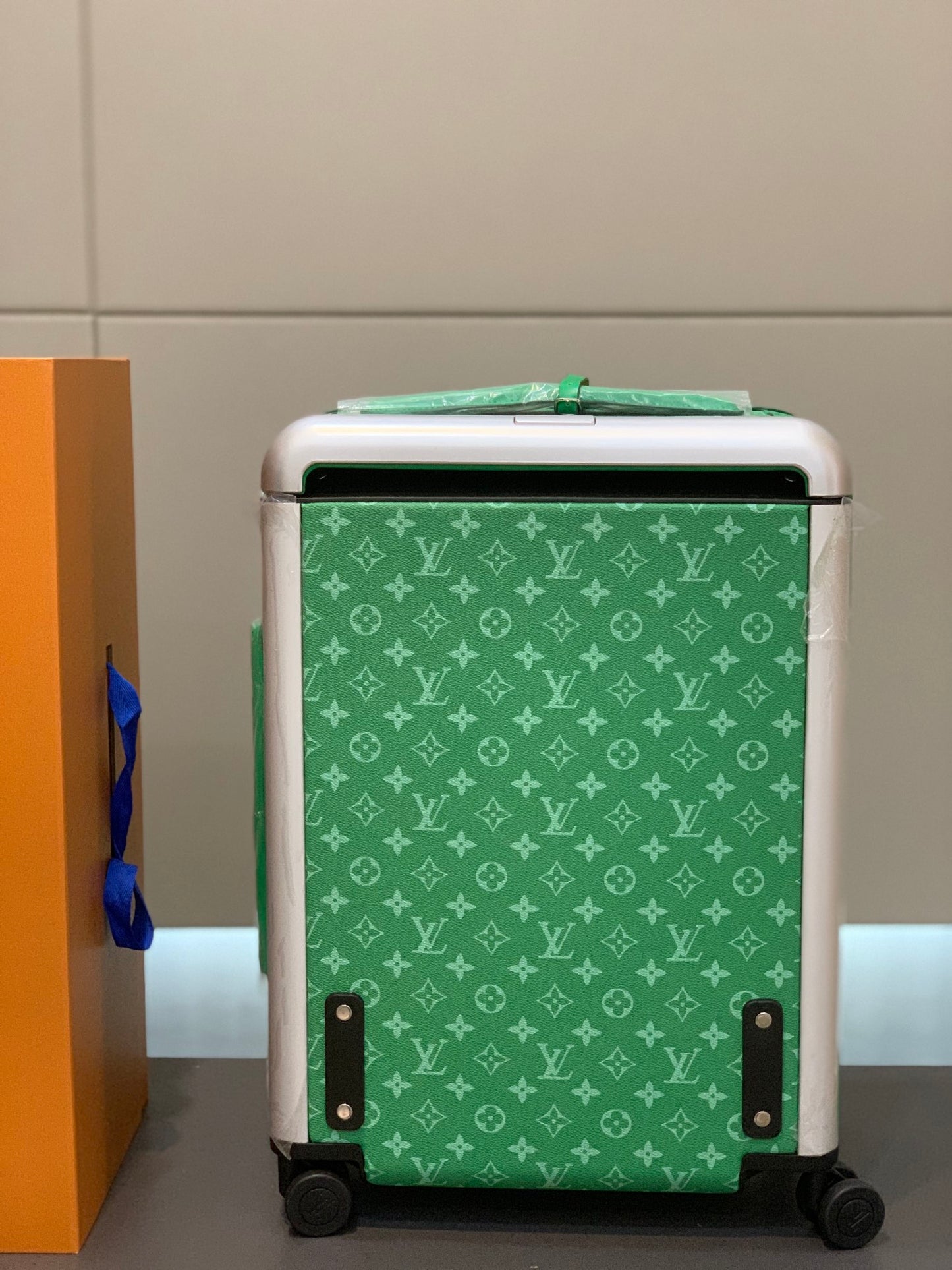 Luxury Green Monogram Carry-On Rolling Suitcase Travel Luggage