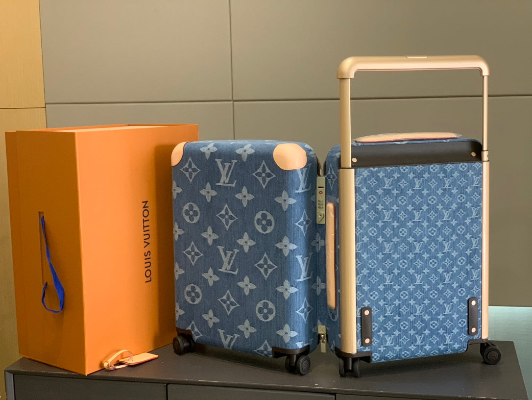 Blue Monogram Denim Pattern Rolling Suitcase Carry-On Bag