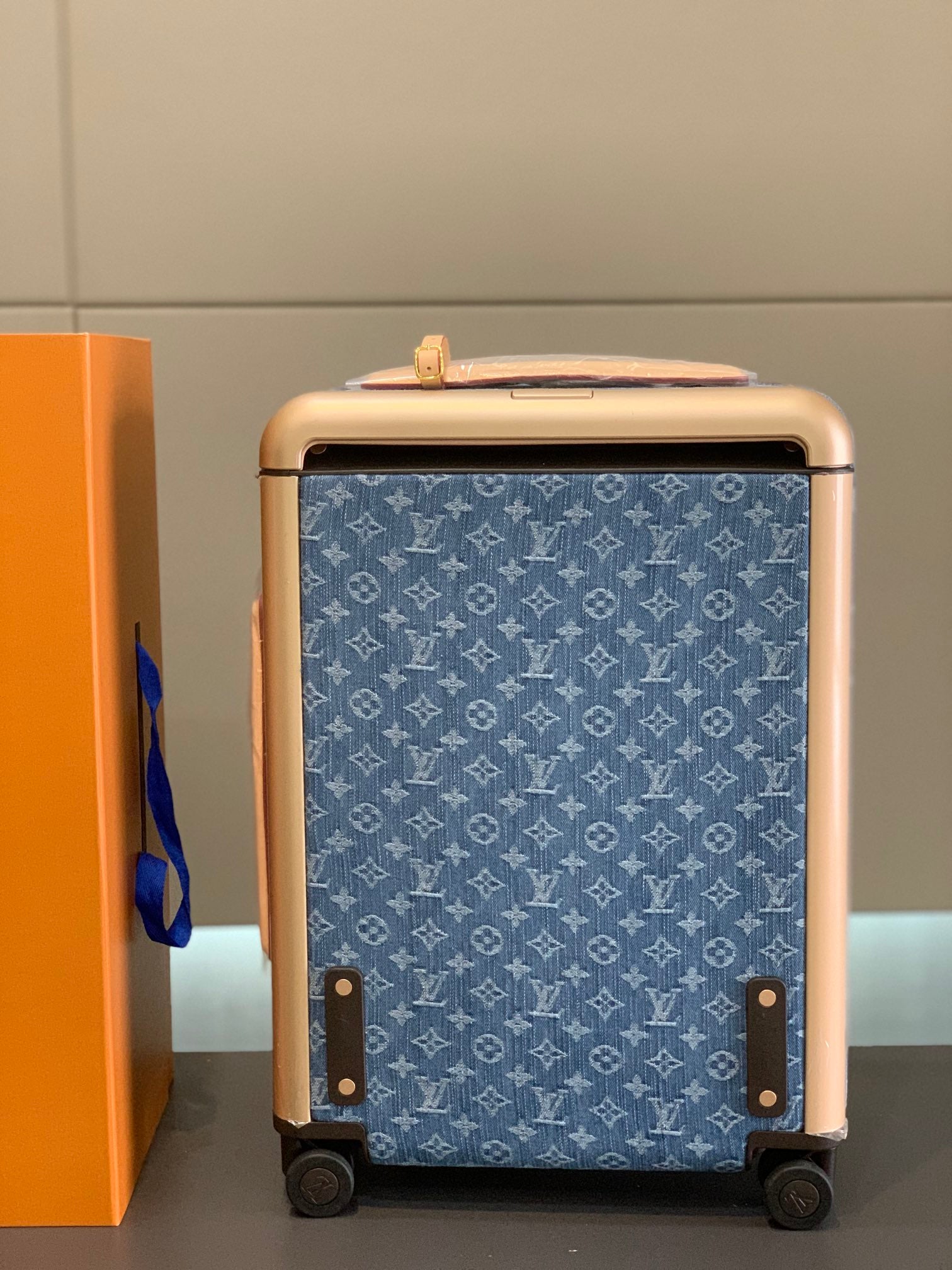 Blue Monogram Denim Pattern Rolling Suitcase Carry-On Bag