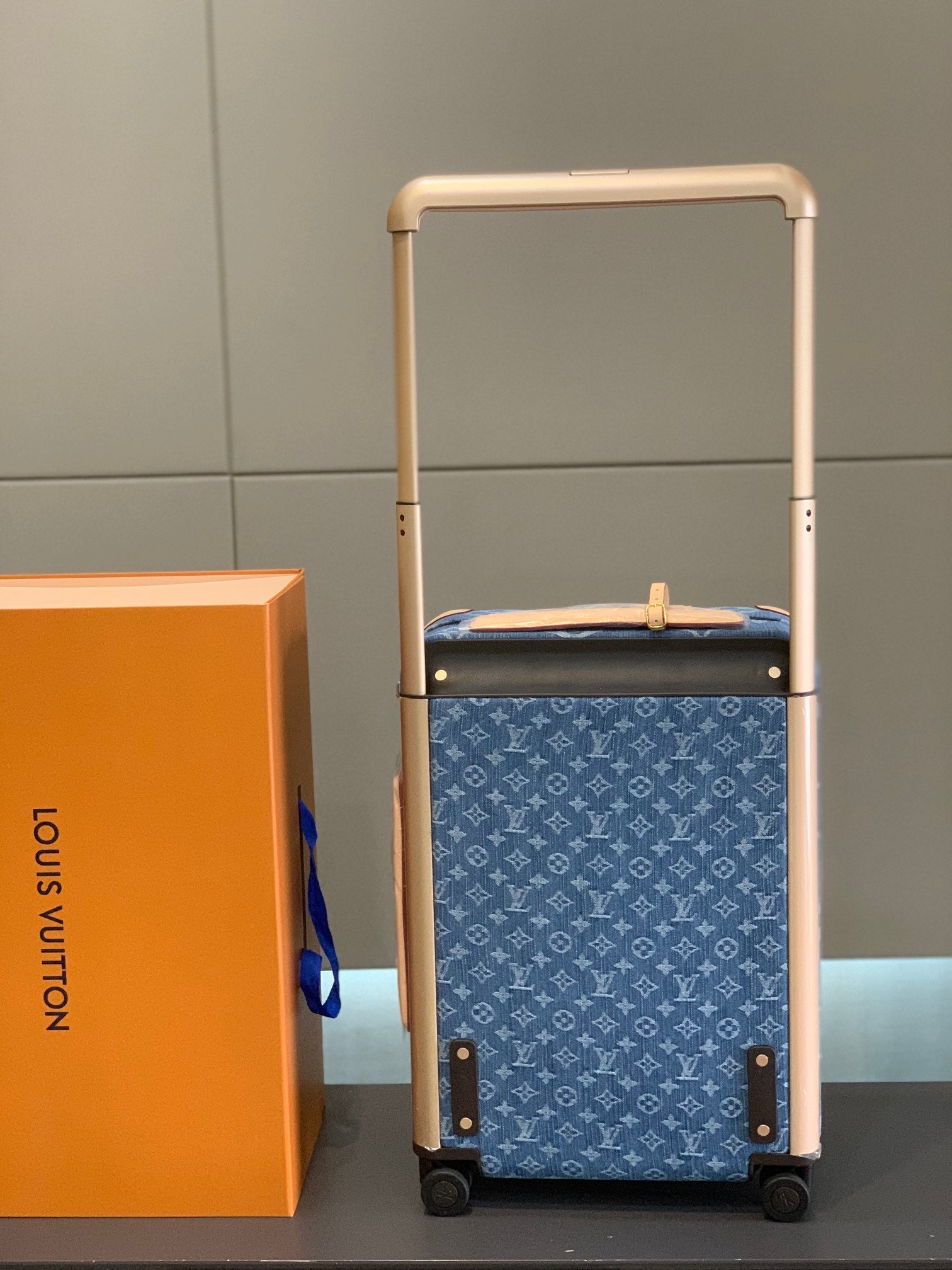 Blue Monogram Denim Pattern Rolling Suitcase Carry-On Bag