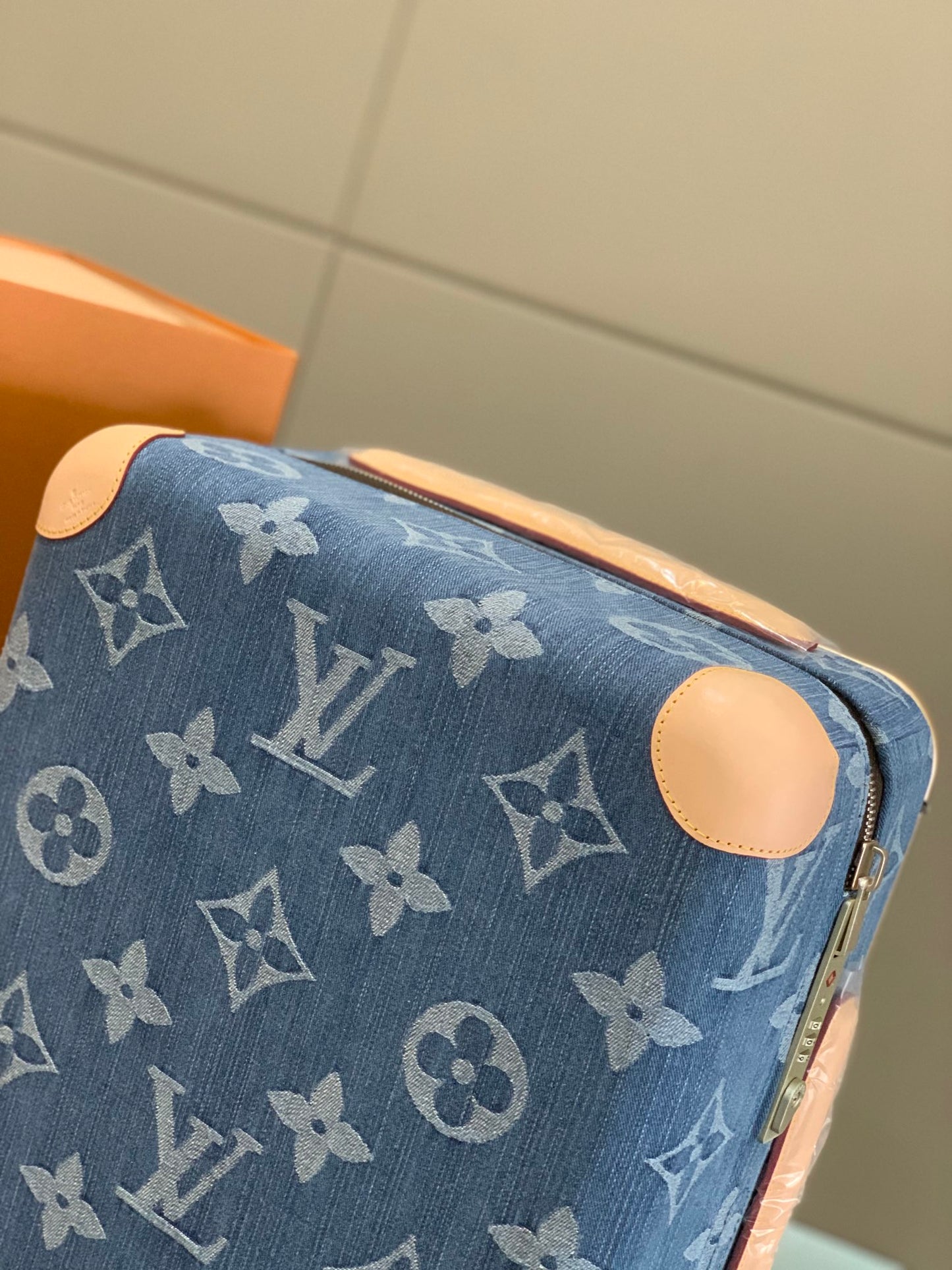 Blue Monogram Denim Pattern Rolling Suitcase Carry-On Bag