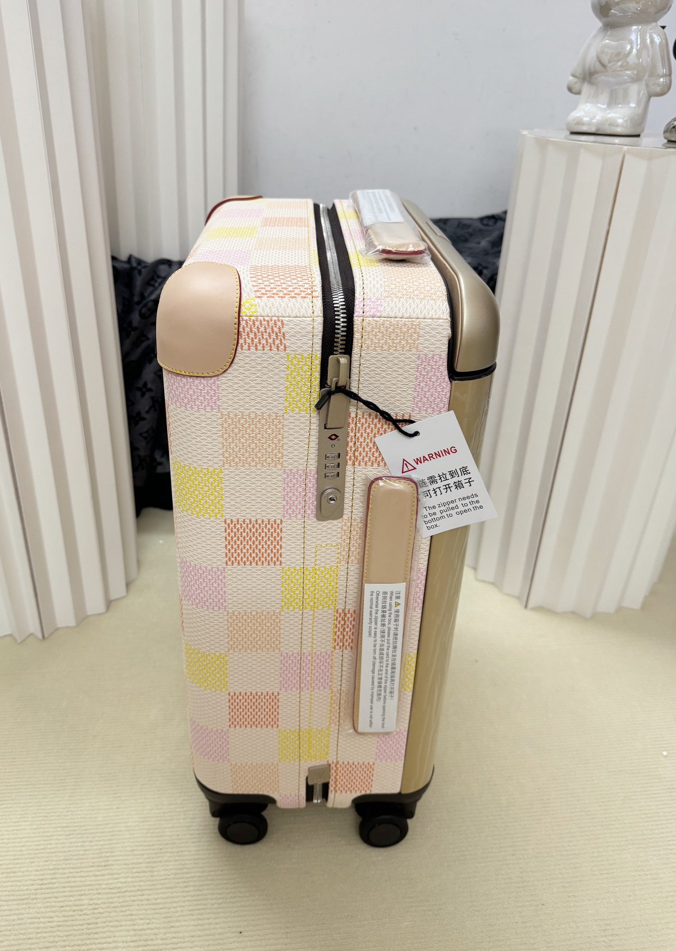 Pastel Pink and Yellow Checkered Hardshell Spinner Luggage Suitcase
