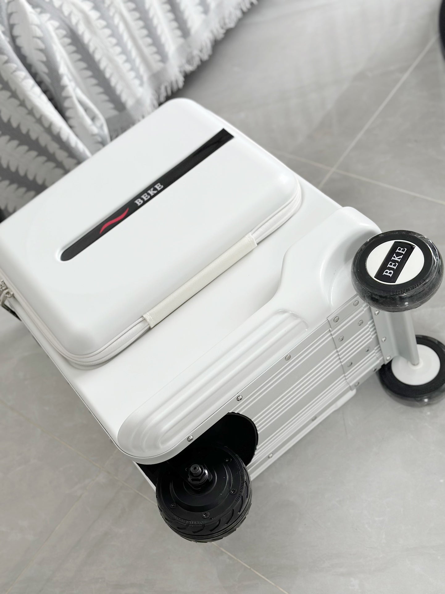 White Ride-On Suitcase for Kids Rolling Carry-On Travel Luggage