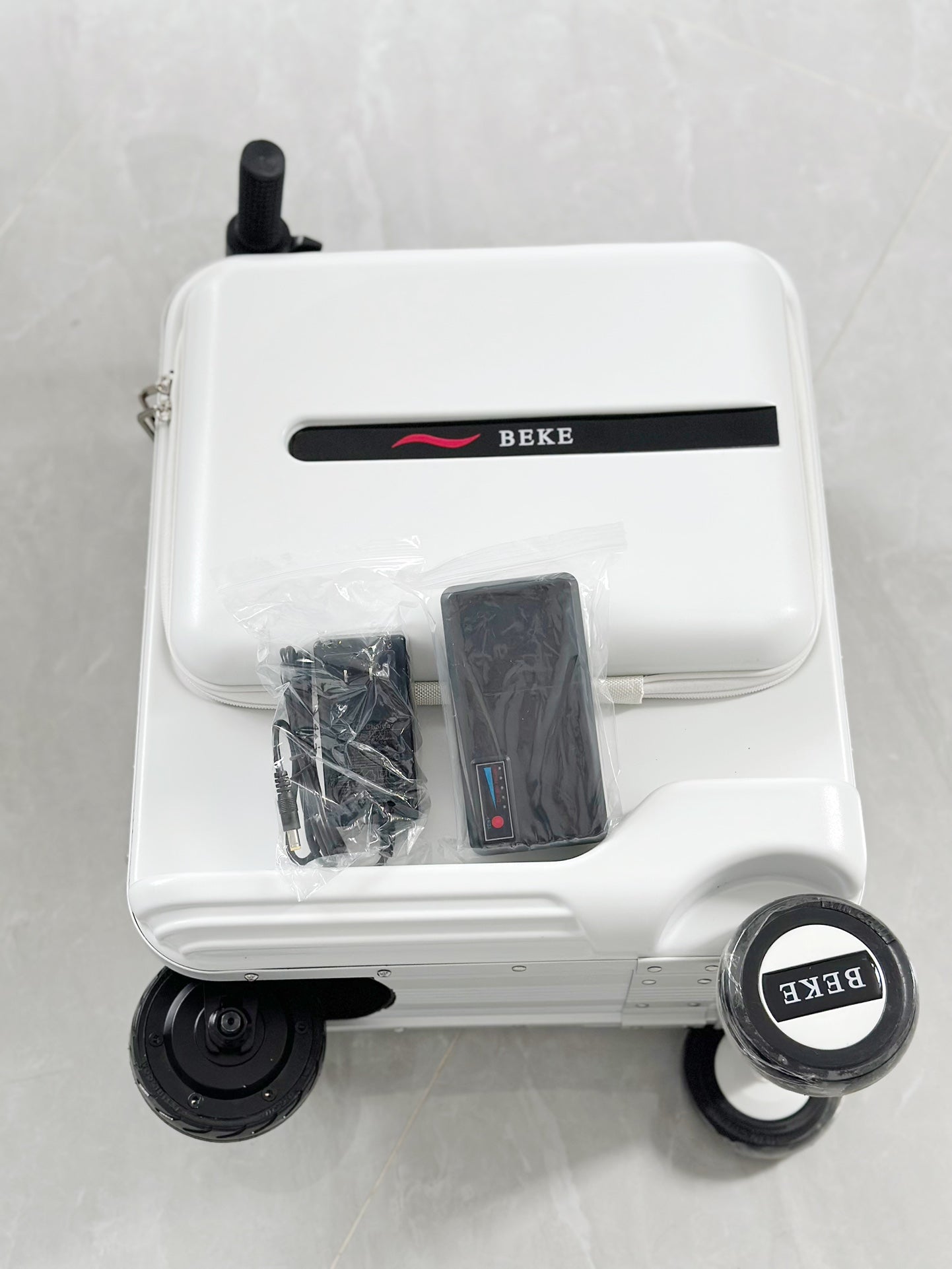 White Ride-On Suitcase for Kids Rolling Carry-On Travel Luggage