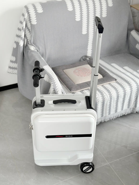 White Ride-On Suitcase for Kids Rolling Carry-On Travel Luggage