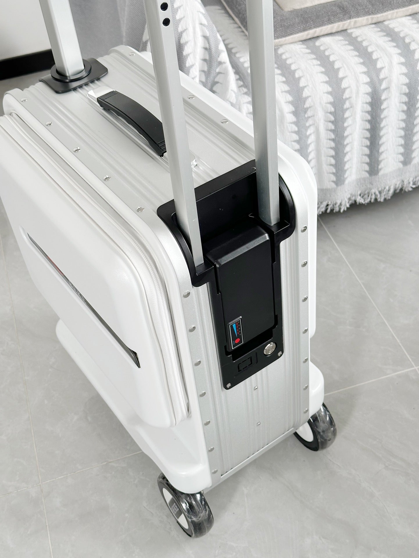 White Ride-On Suitcase for Kids Rolling Carry-On Travel Luggage