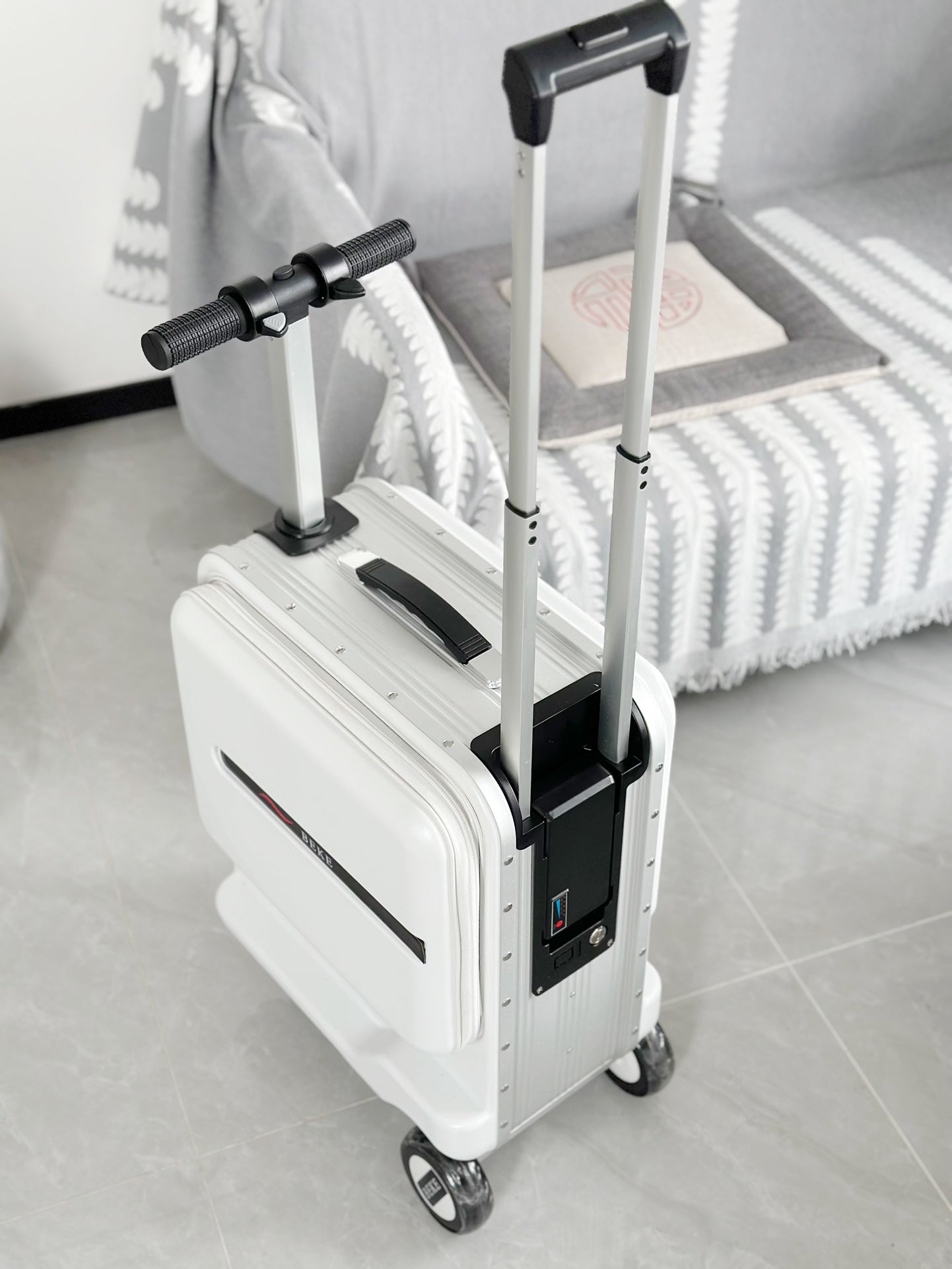 White Ride-On Suitcase for Kids Rolling Carry-On Travel Luggage