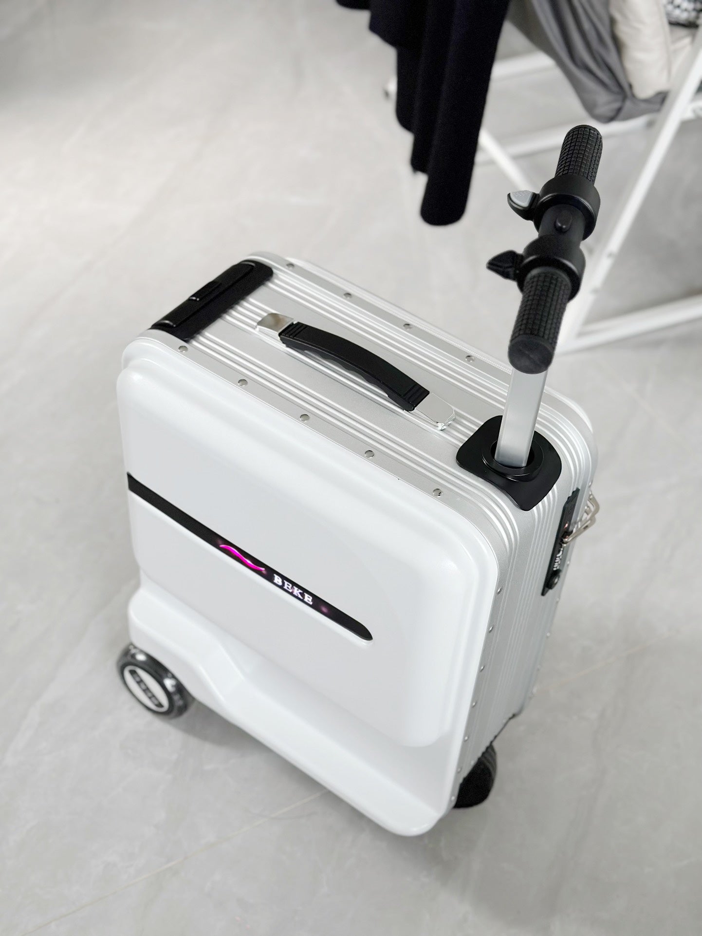 White Hardshell Kids Ride-On Scooter Suitcase for Travel