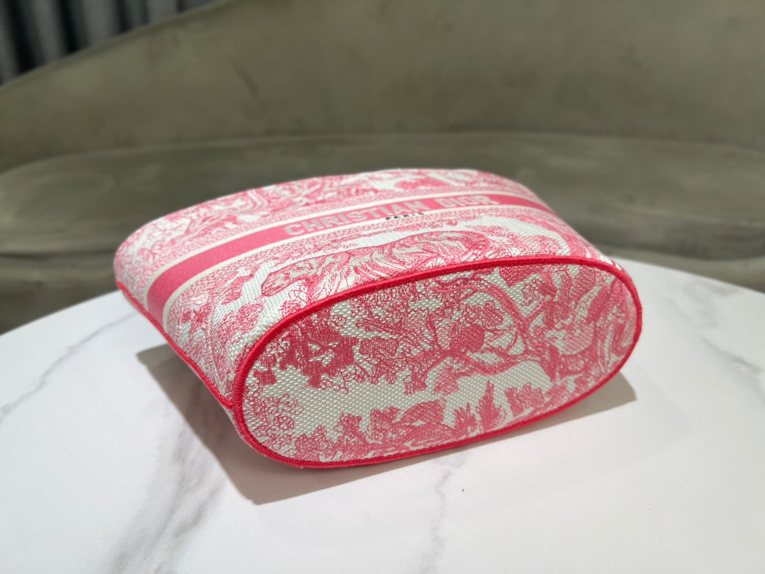 Dior Pink Embroidered Toile de Jouy Canvas Tote Bag with Strap