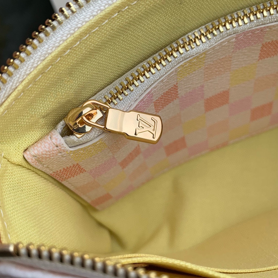 Louis Vuitton Pastel Checkered Canvas Pochette Bag with Gold Chain Strap