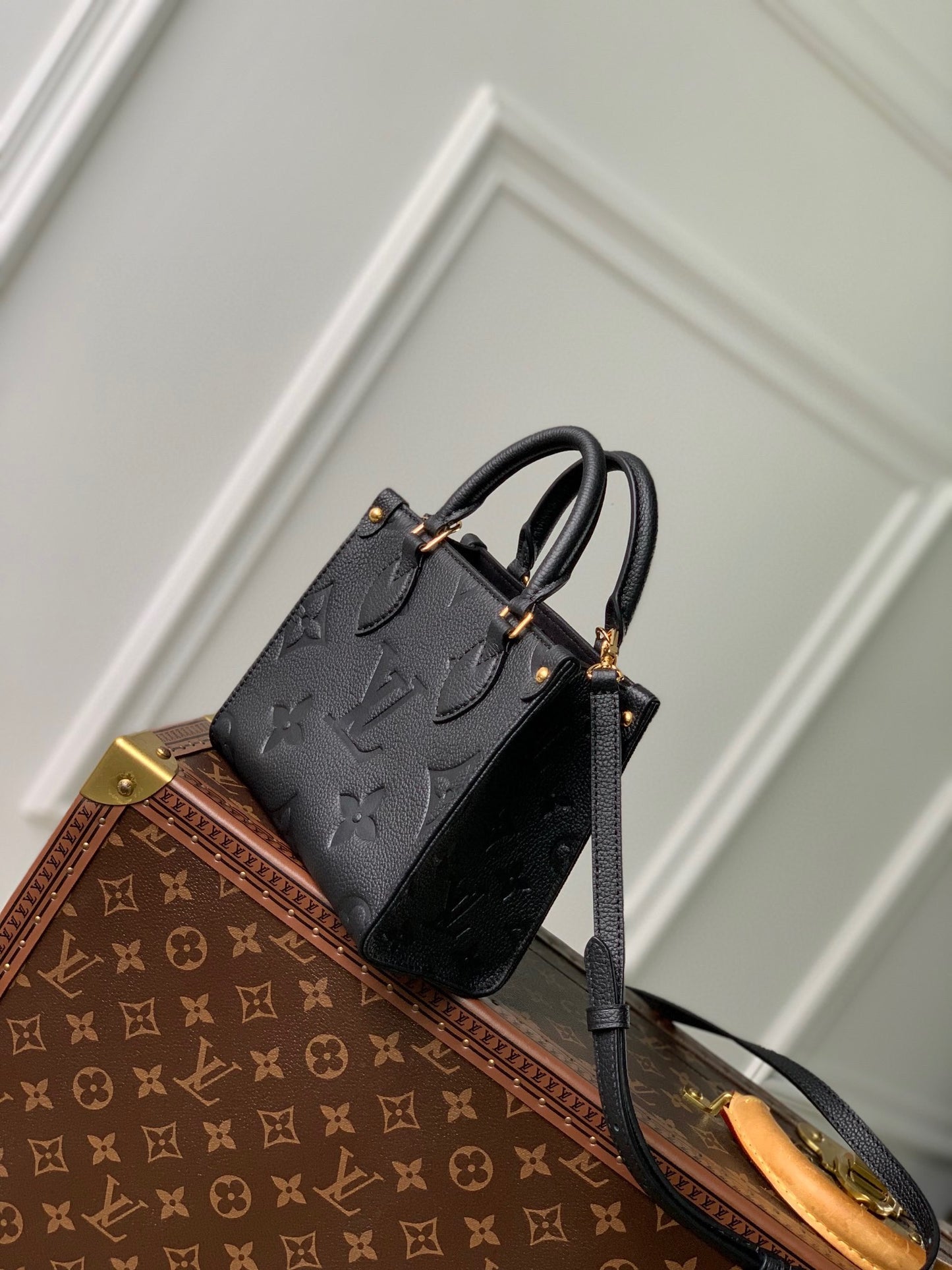Louis Vuitton Black Embossed Textured Leather Top Handle Tote Handbag