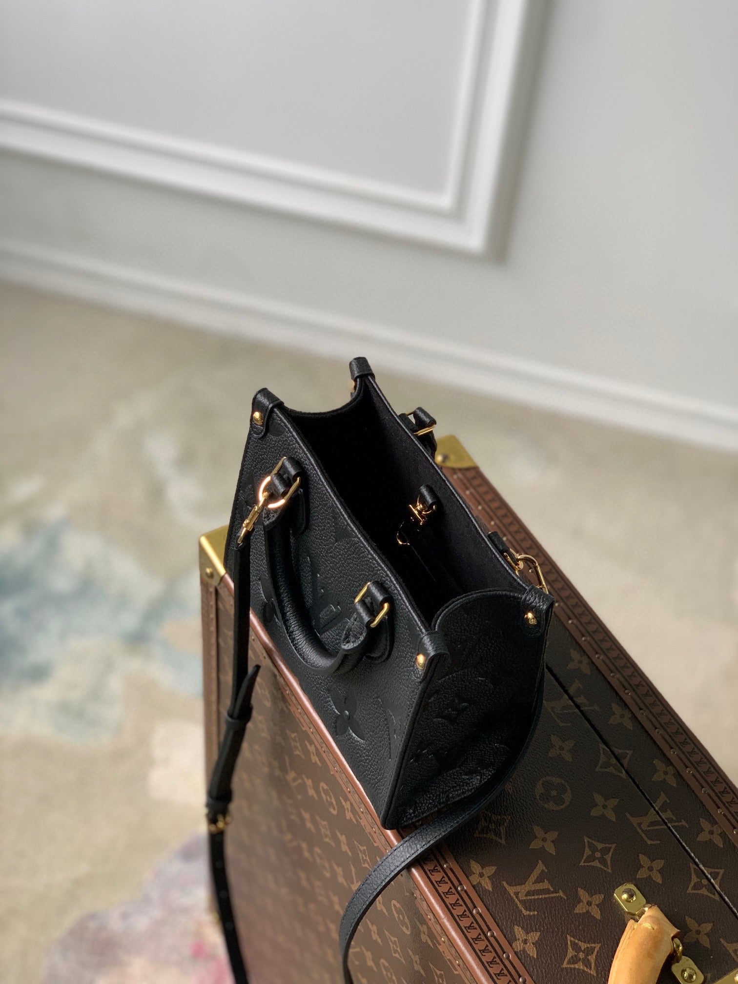 Louis Vuitton Black Embossed Textured Leather Top Handle Tote Handbag