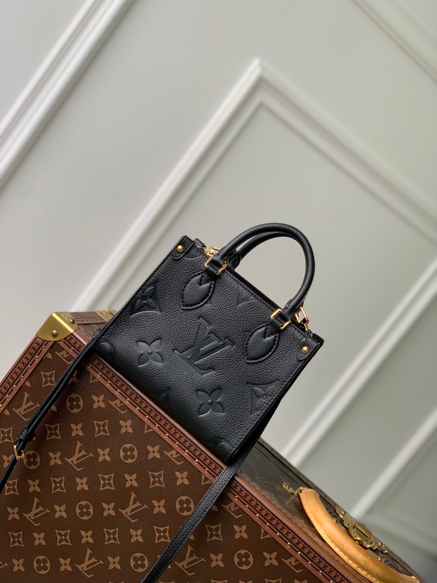 Louis Vuitton Black Embossed Textured Leather Top Handle Tote Handbag