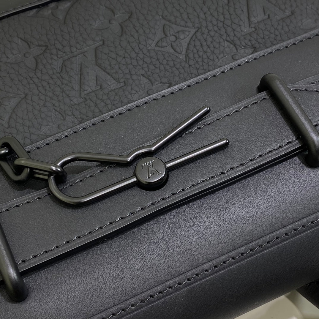 Louis Vuitton Elegant Black Monogram Embossed Leather Satchel Crossbody Bag