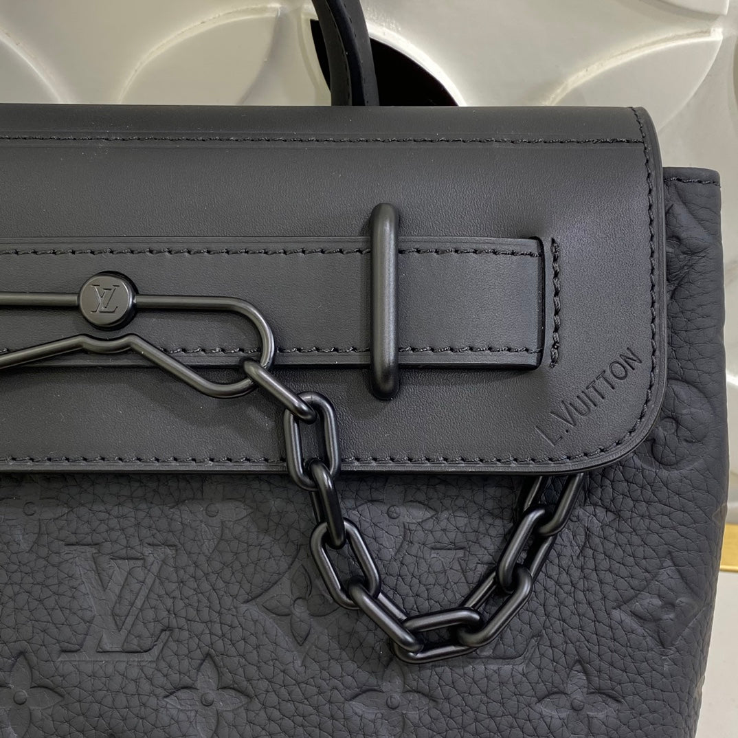 Louis Vuitton Elegant Black Monogram Embossed Leather Satchel Crossbody Bag