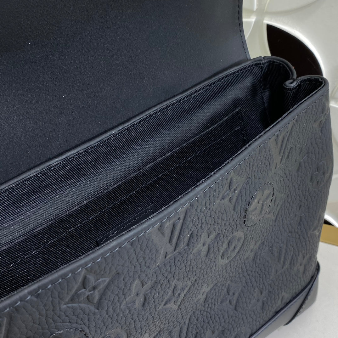 Louis Vuitton Elegant Black Monogram Embossed Leather Satchel Crossbody Bag