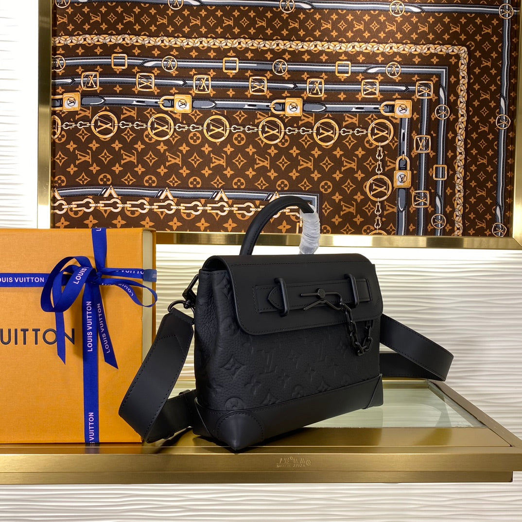 Louis Vuitton Elegant Black Monogram Embossed Leather Satchel Crossbody Bag