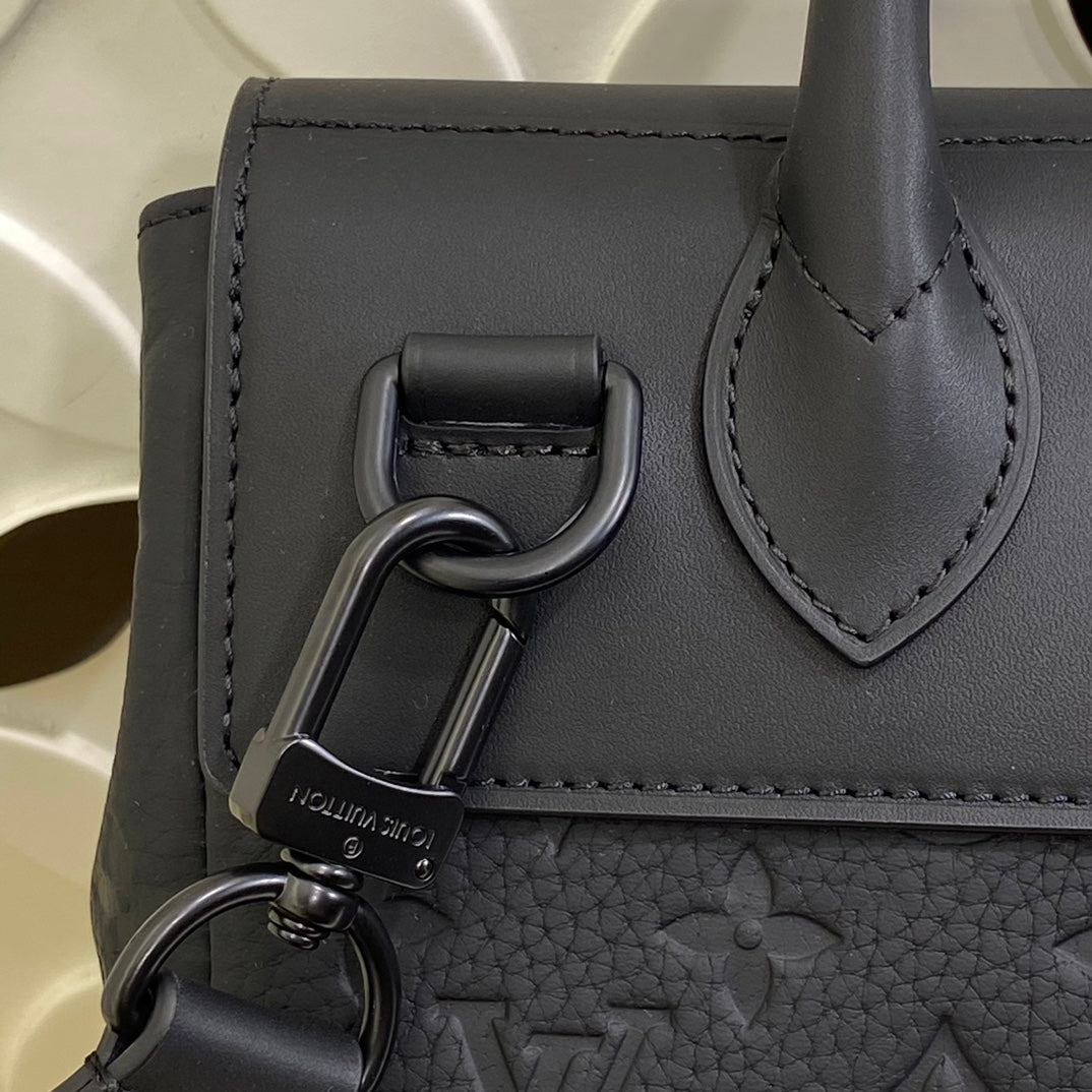 Louis Vuitton Elegant Black Monogram Embossed Leather Satchel Crossbody Bag