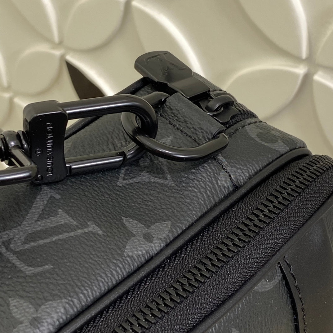 Louis Vuitton Black Monogram Pattern Crossbody Messenger Bag with Wide Strap