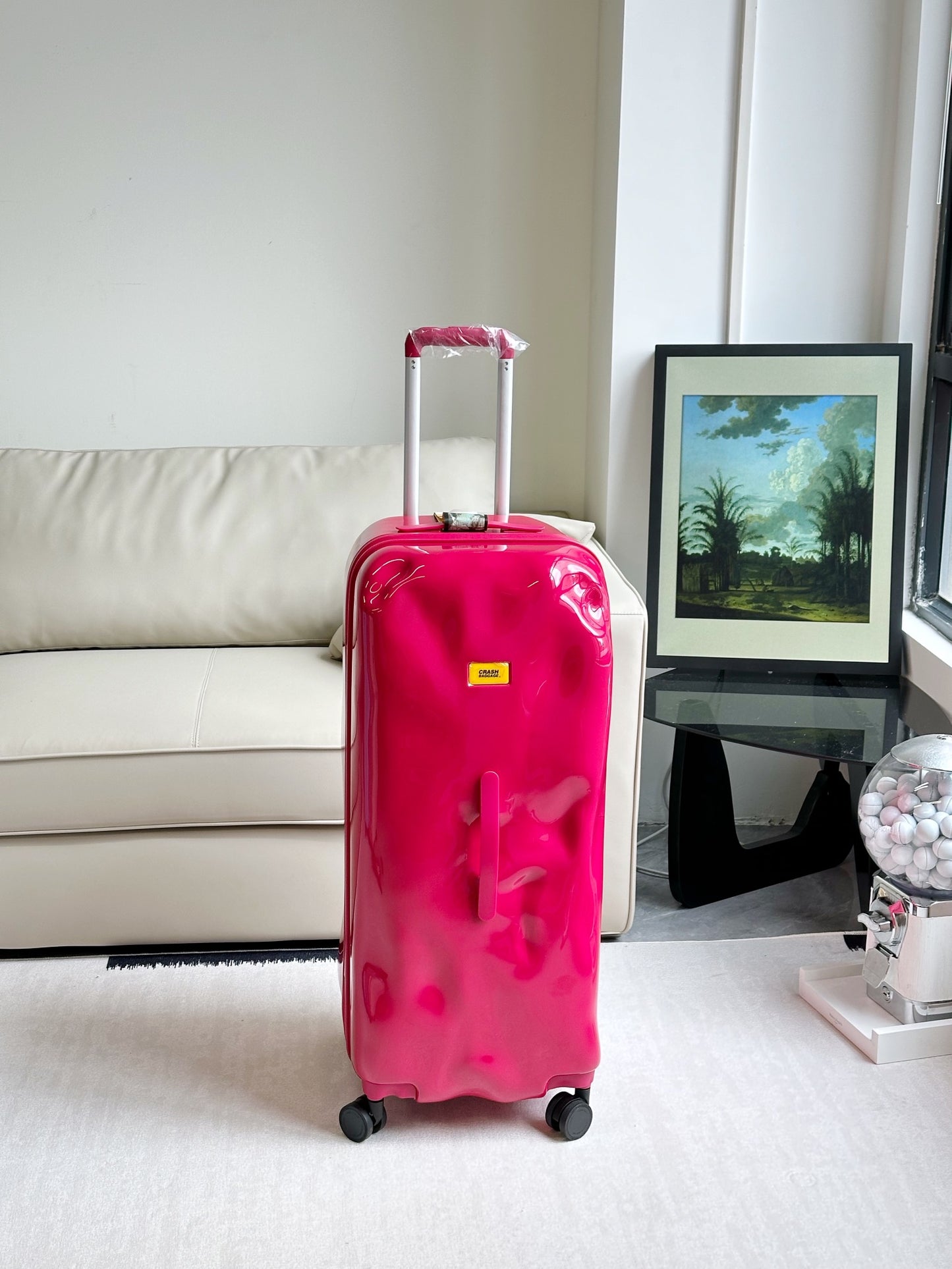 Modern Dented Hard Shell Spinner Suitcase Glossy Travel Luggage