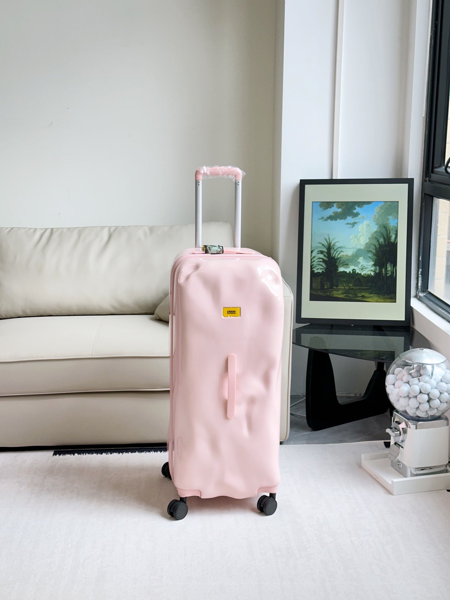 Modern Dented Hard Shell Spinner Suitcase Glossy Travel Luggage