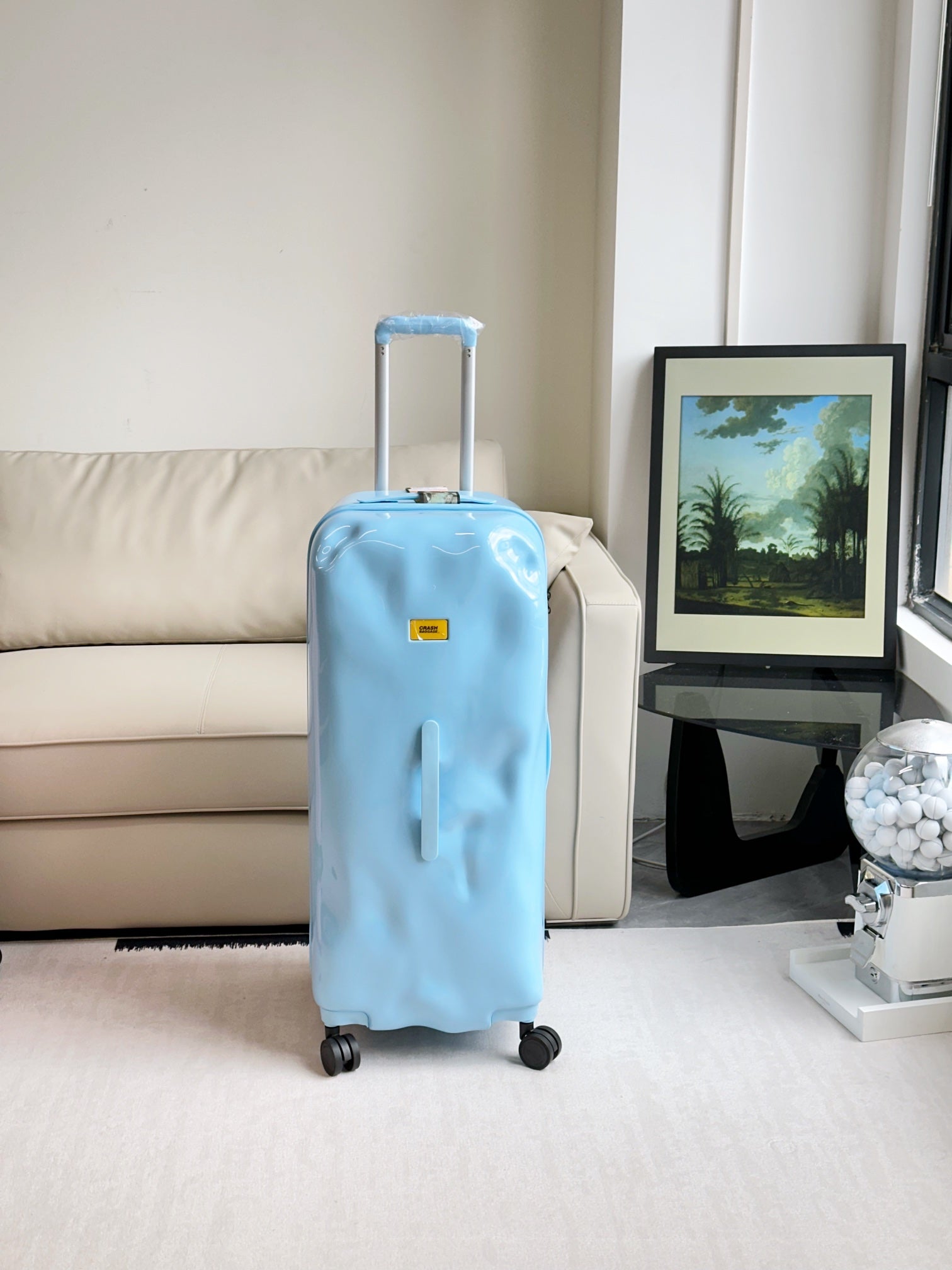 Modern Dented Hard Shell Spinner Suitcase Glossy Travel Luggage