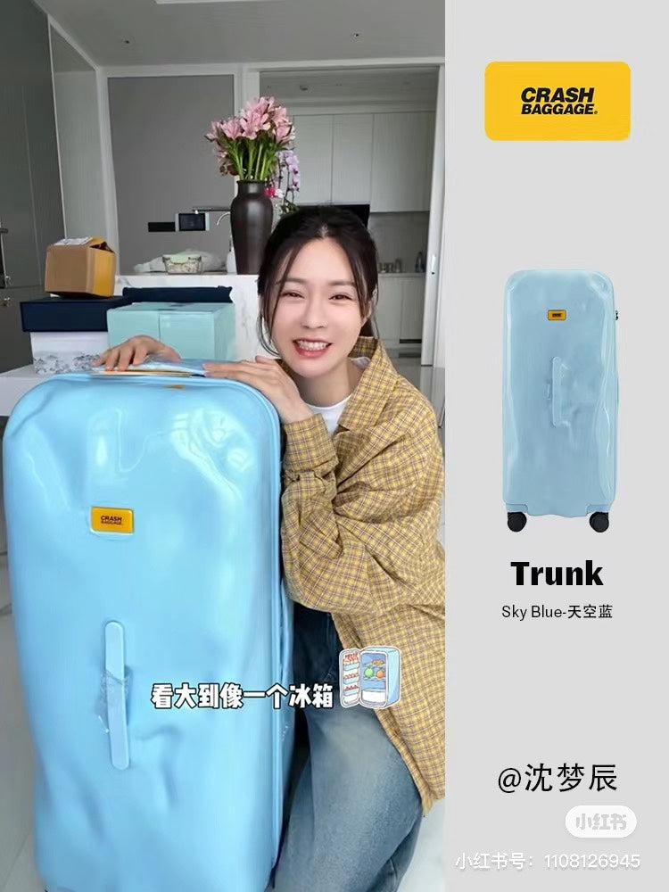 Light Blue Dented Hard Shell Rolling Trunk Luggage Suitcase