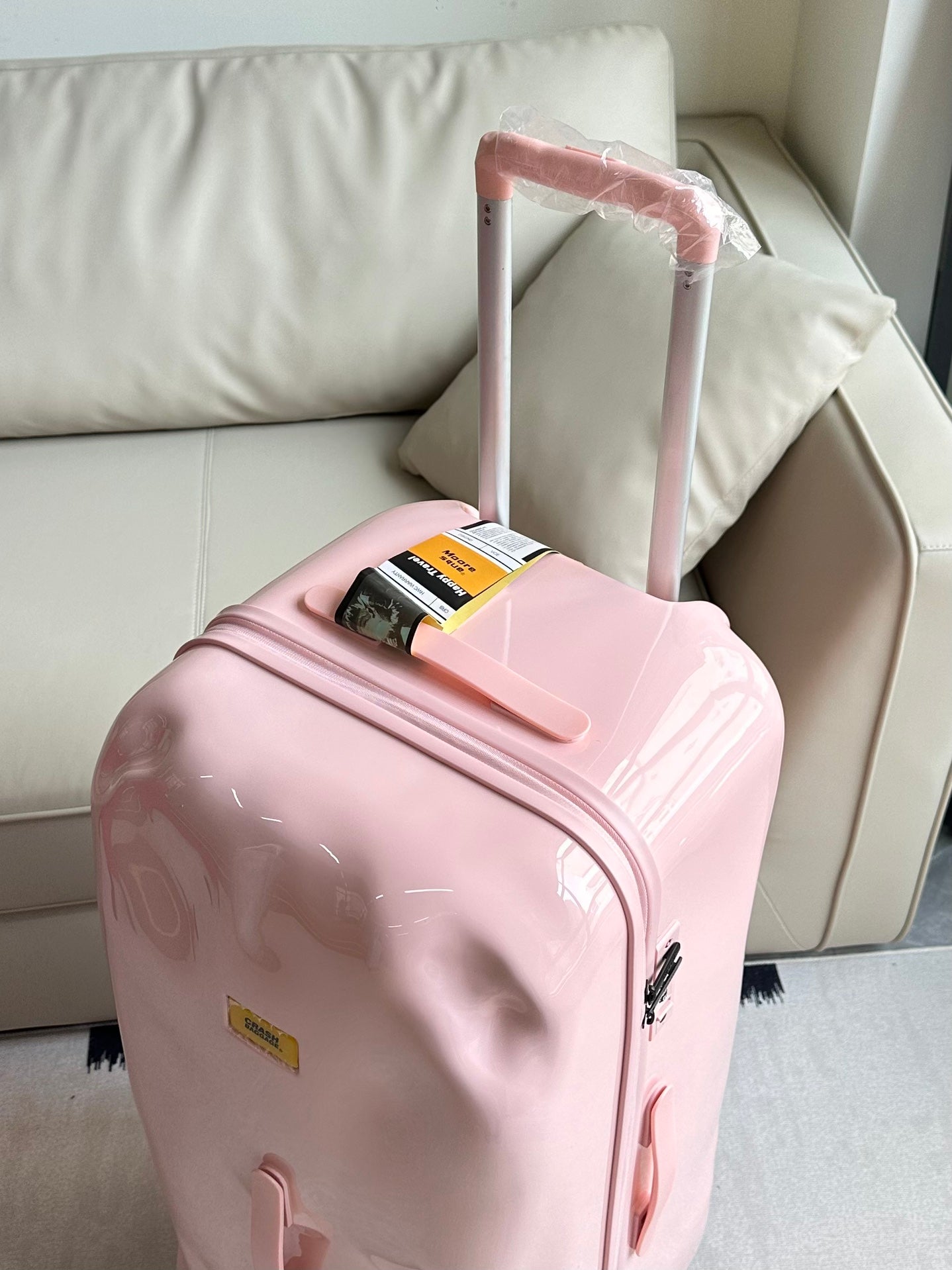Pink Dented Hard Shell Spinner Suitcase Travel Luggage
