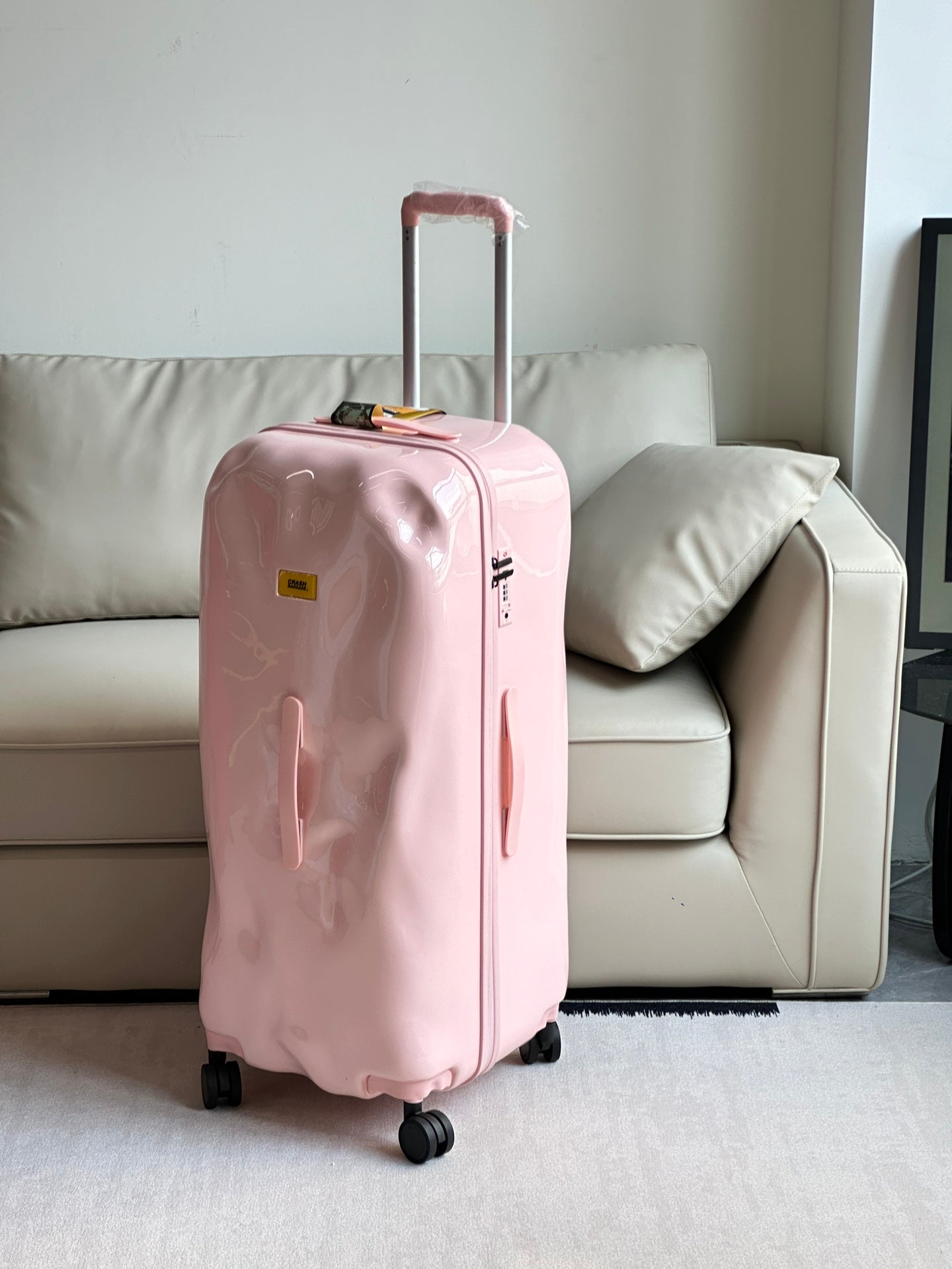 Pink Dented Hard Shell Spinner Suitcase Travel Luggage