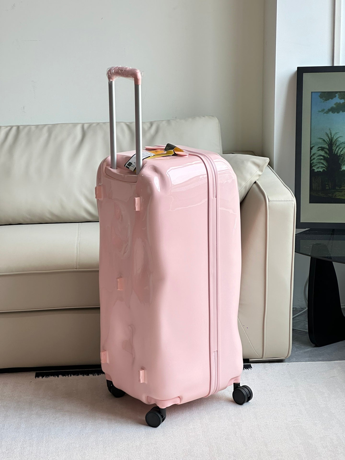 Pink Dented Hard Shell Spinner Suitcase Travel Luggage