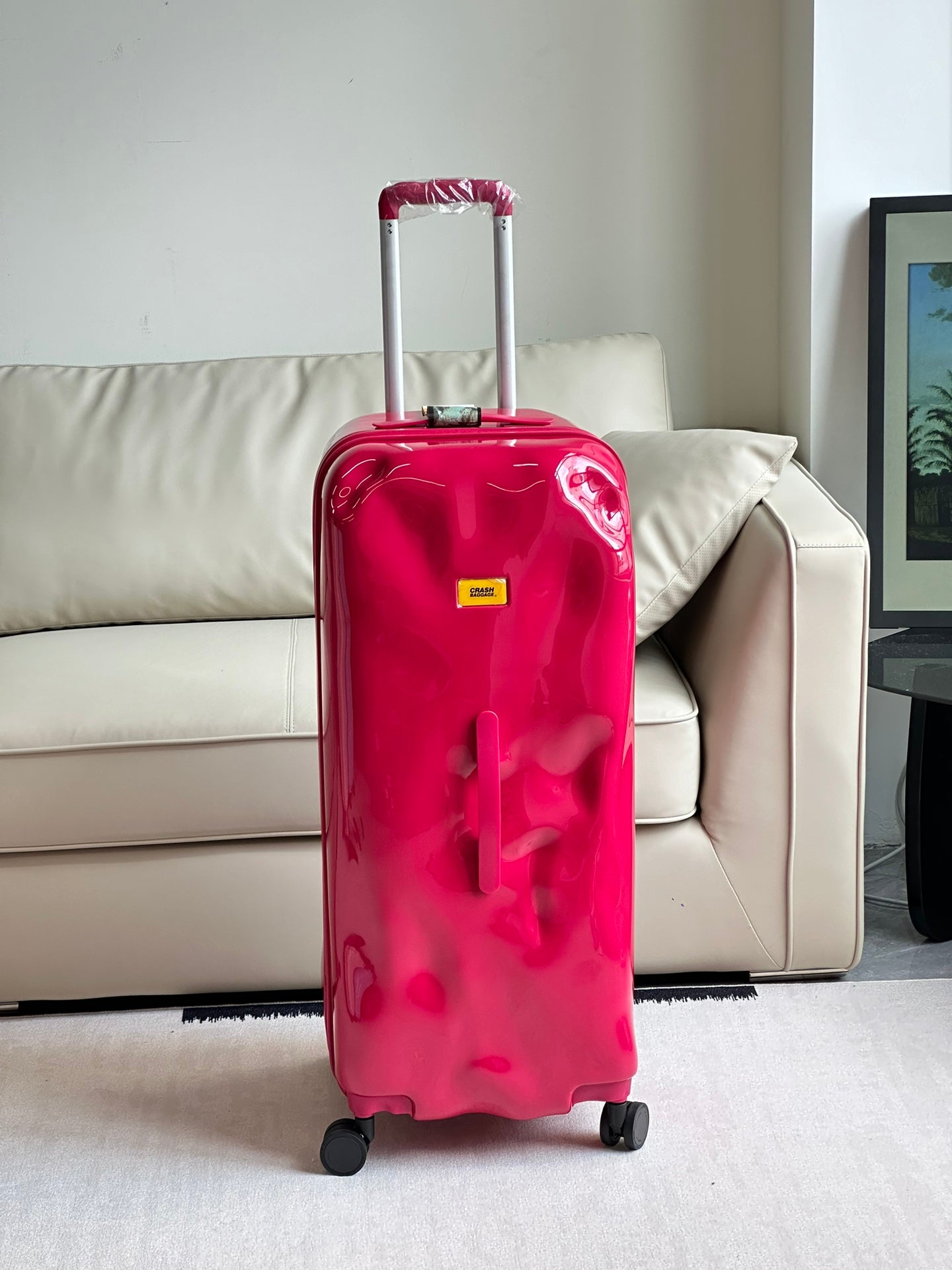 Hot Pink Textured Dented Hardshell Spinner Suitcase Travel Luggage