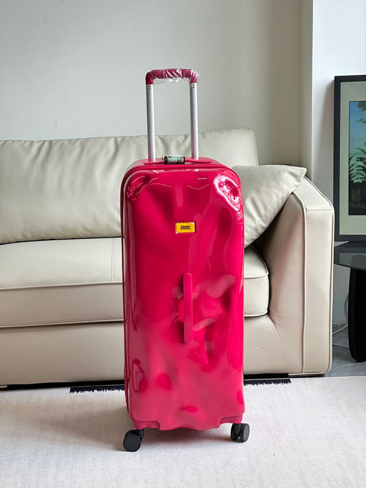 Hot Pink Textured Dented Hardshell Spinner Suitcase Travel Luggage