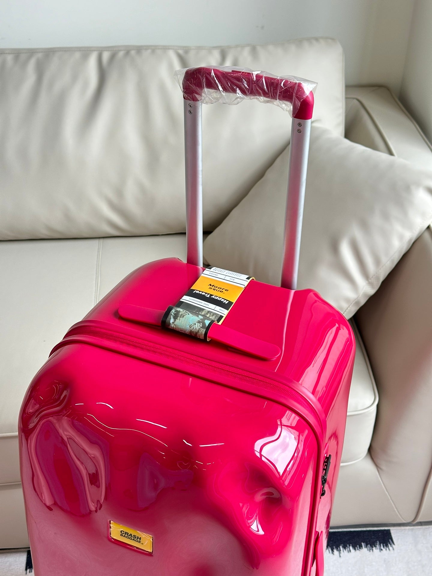 Hot Pink Textured Dented Hardshell Spinner Suitcase Travel Luggage