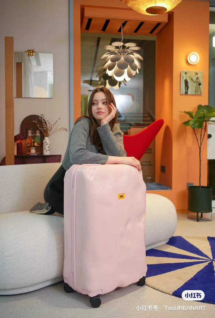 Glossy Pastel Pink Travel Suitcase with Telescopic Handle
