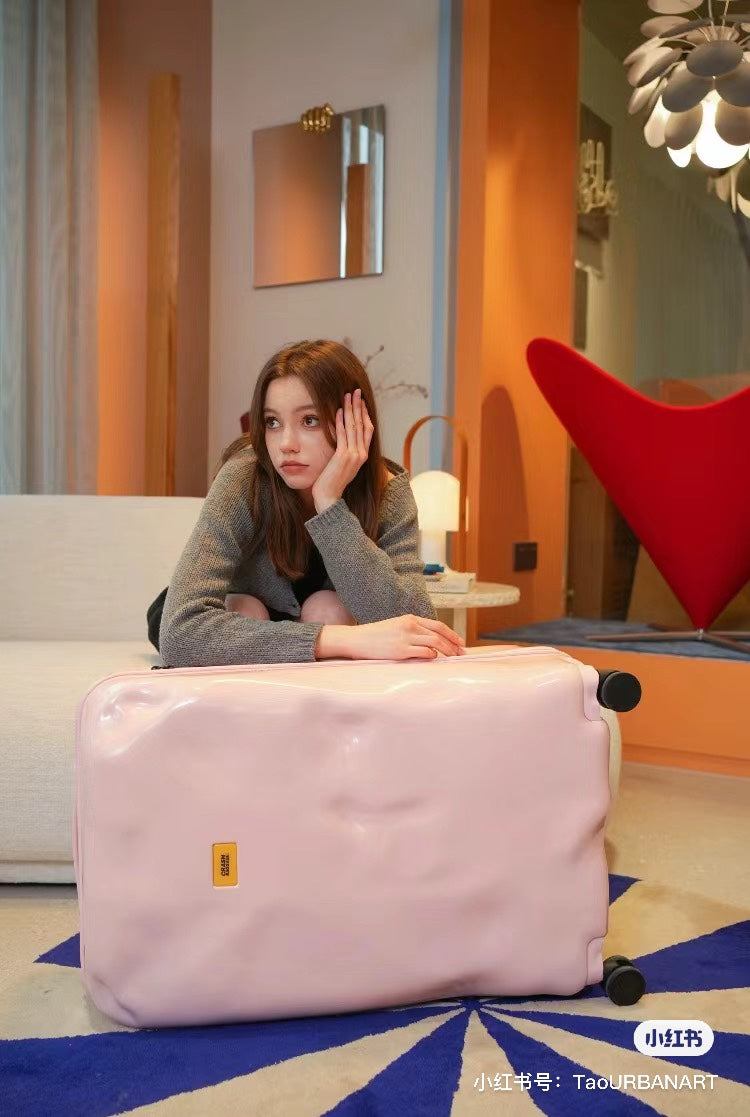 Glossy Pastel Pink Travel Suitcase with Telescopic Handle