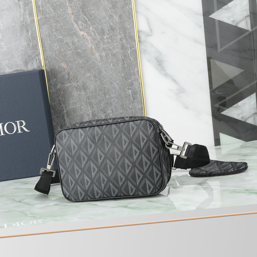 Dior Black Geometric Diamond Pattern Crossbody Shoulder Bag