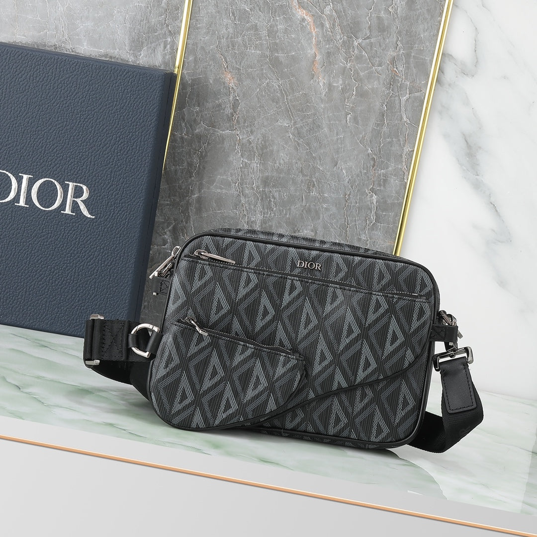 Dior Black Geometric Diamond Pattern Crossbody Shoulder Bag