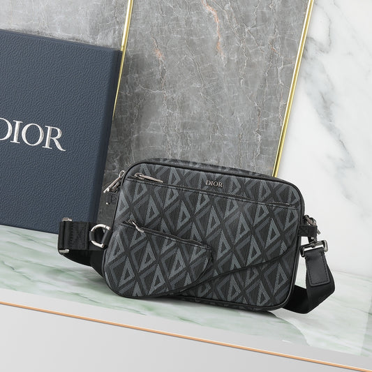 Dior Black Geometric Diamond Pattern Crossbody Shoulder Bag