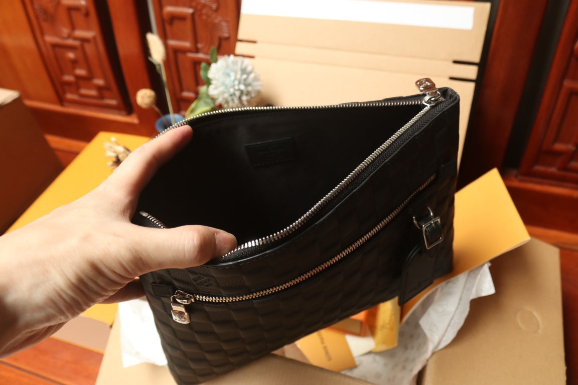 Louis Vuitton Black Checkerboard Embossed Leather Wristlet Clutch Bag