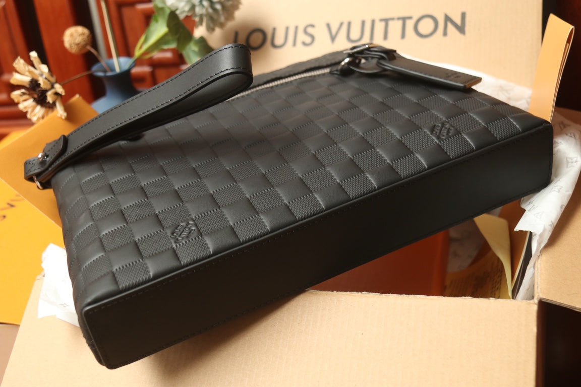 Louis Vuitton Black Checkerboard Embossed Leather Wristlet Clutch Bag