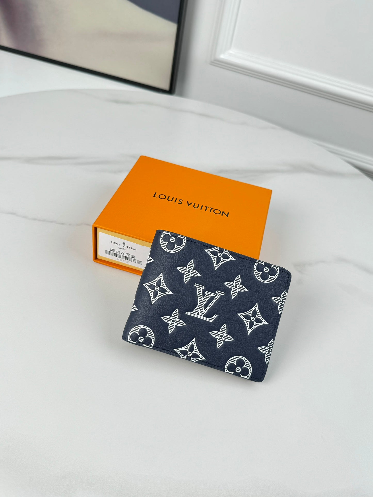 Louis Vuitton Classic Navy Blue Monogram Pattern Men's Bifold Wallet