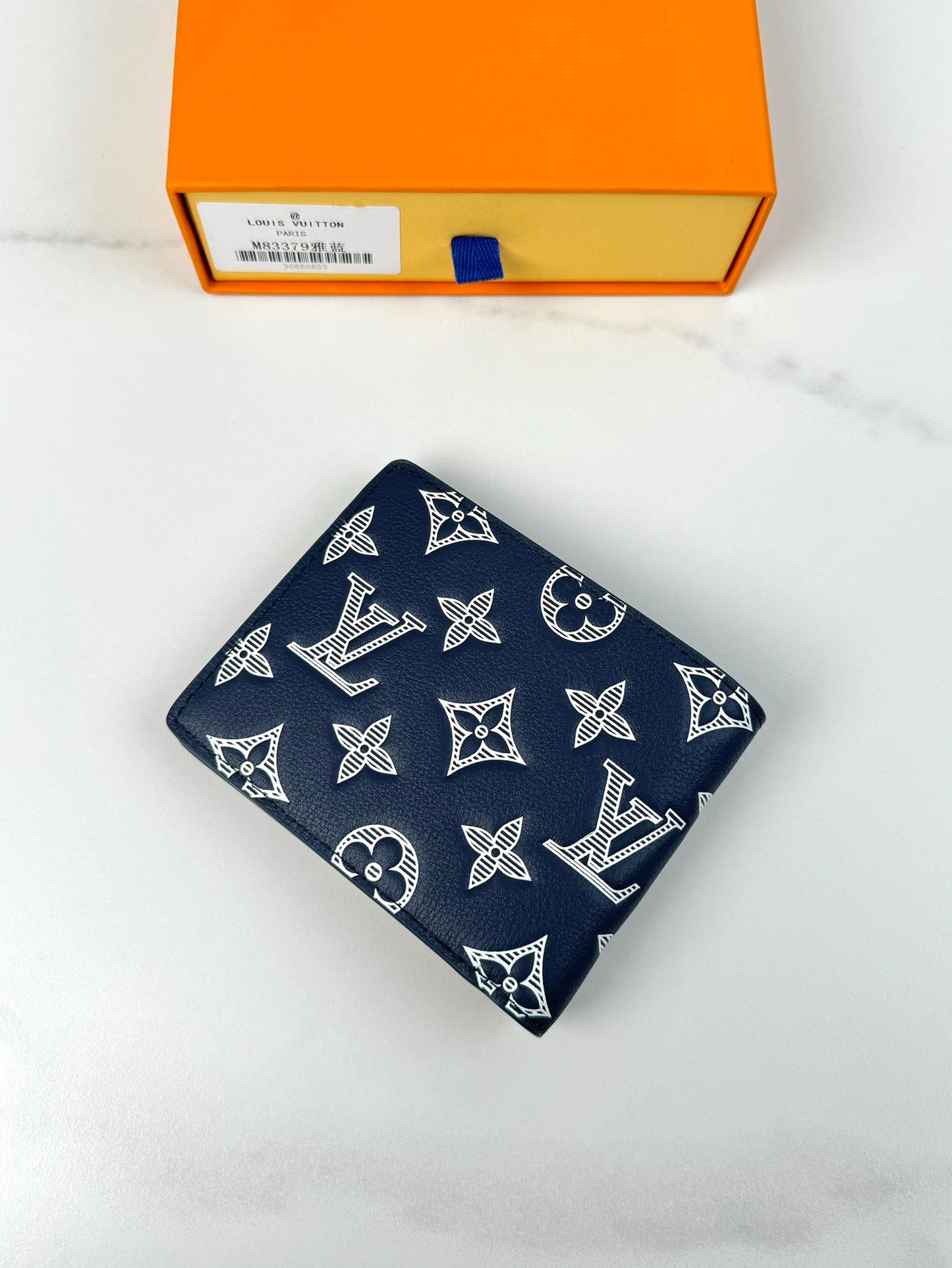 Louis Vuitton Classic Navy Blue Monogram Pattern Men's Bifold Wallet