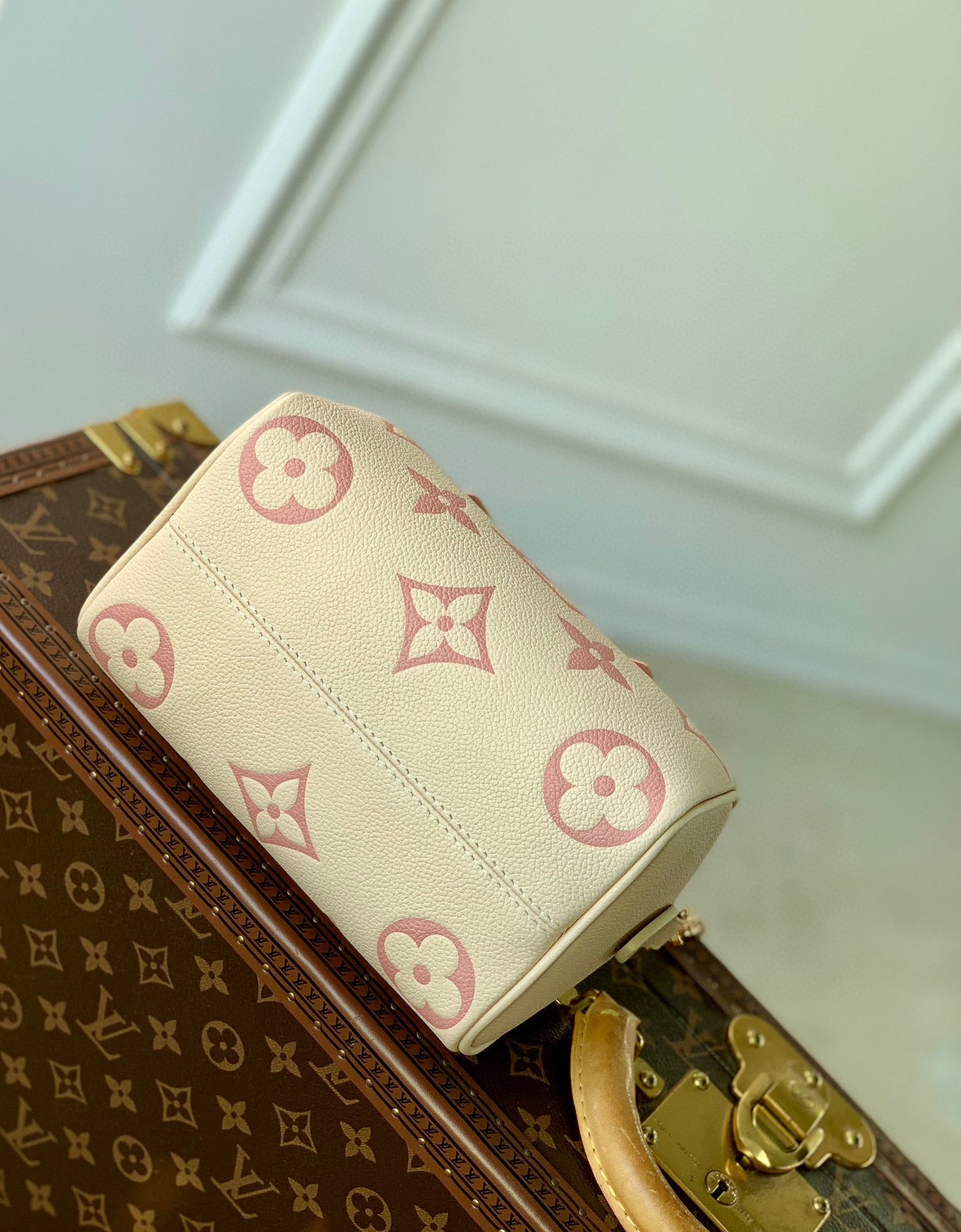 Louis Vuitton Cream and Pink Monogram Embossed Leather Mini Top Handle Bag