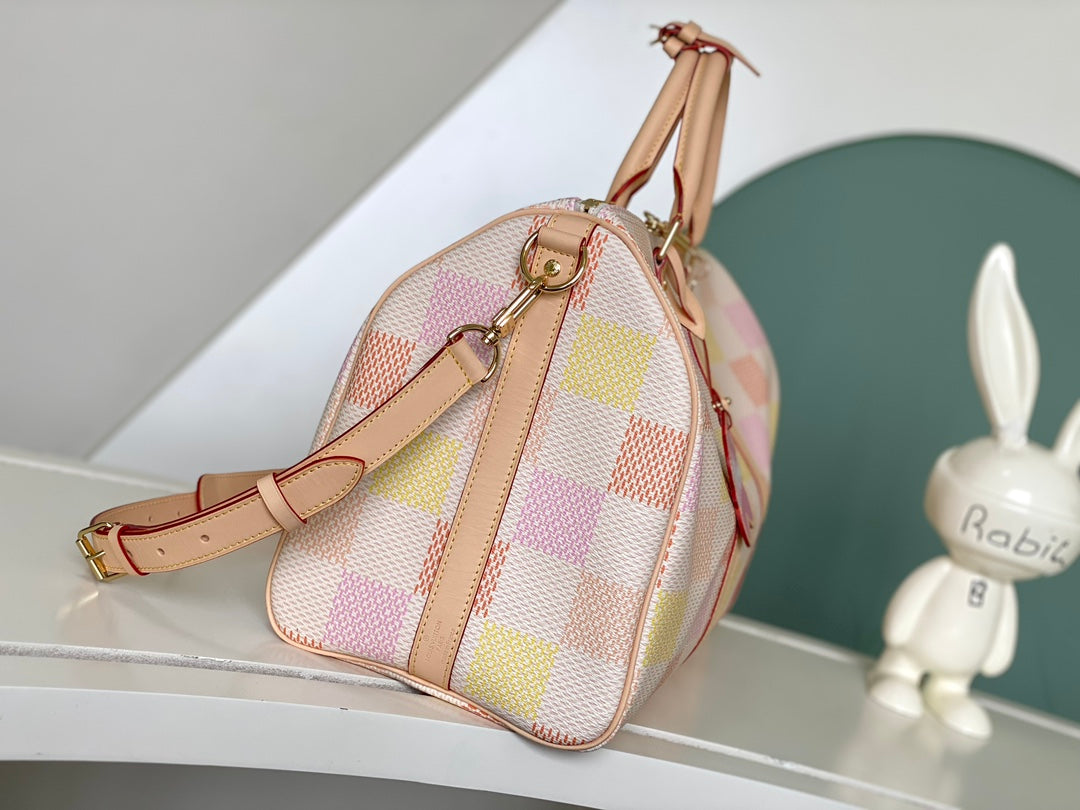 Louis Vuitton Pastel Checkerboard Leather Duffle Bag Weekend Travel Handbag