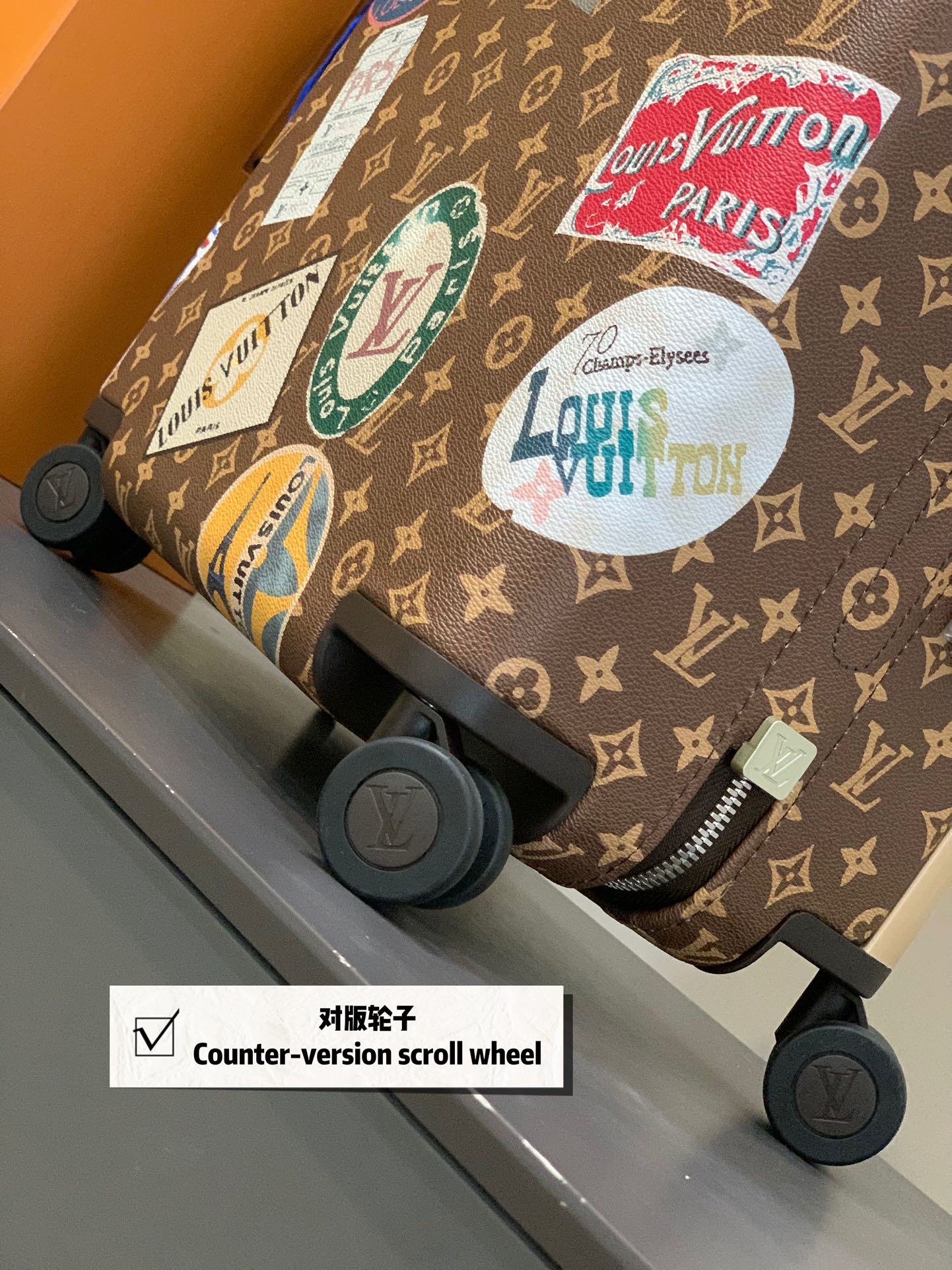 Vintage Monogram Rolling Luggage with Retro Travel Patches