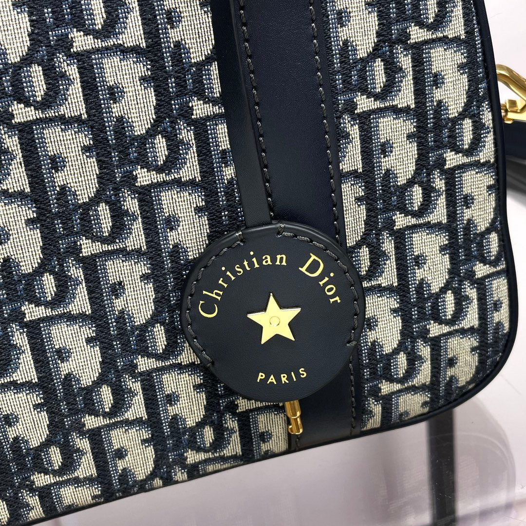 Dior Navy Blue Oblique Monogram Canvas Bowling Bag with Top Handles