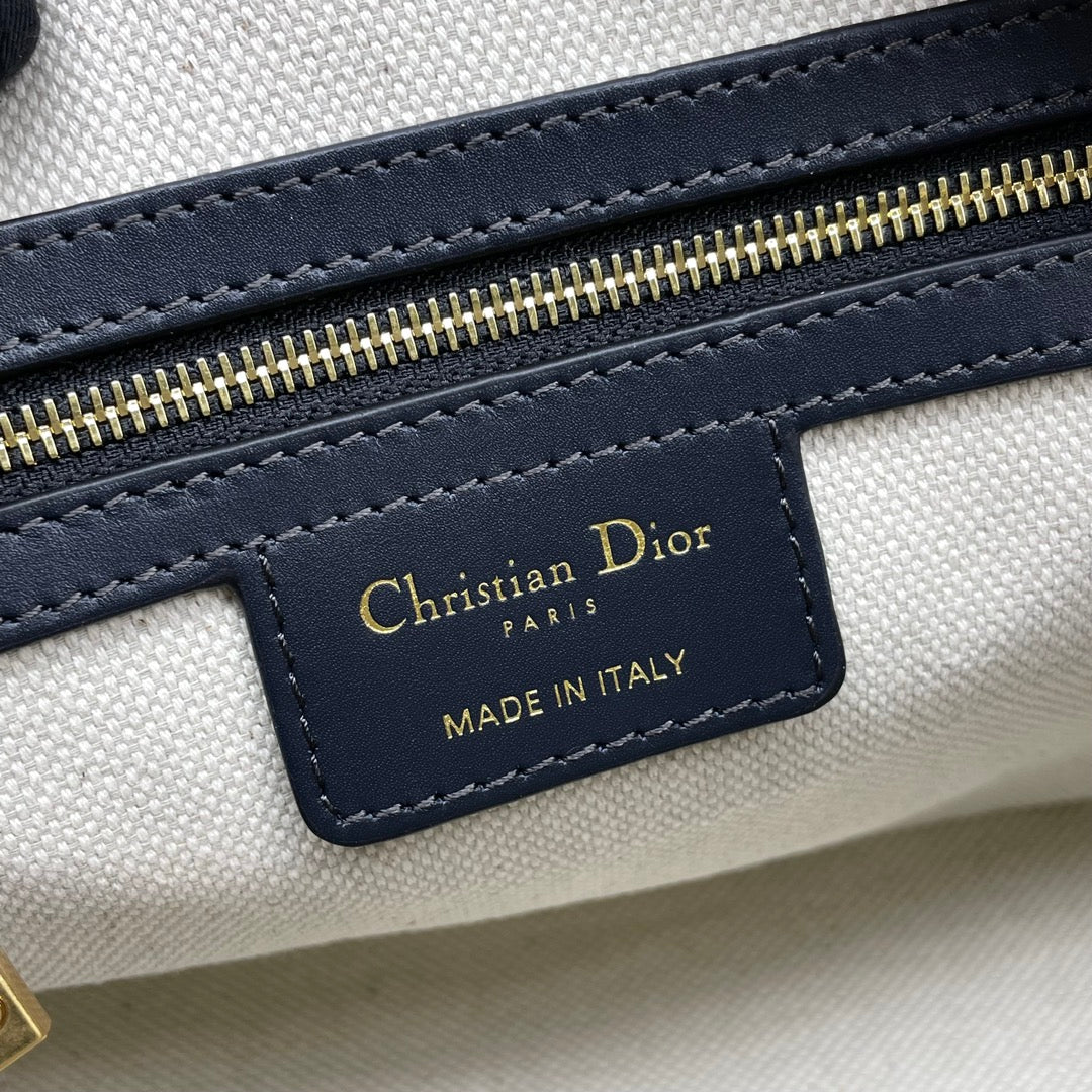 Dior Navy Blue Oblique Monogram Canvas Bowling Bag with Top Handles
